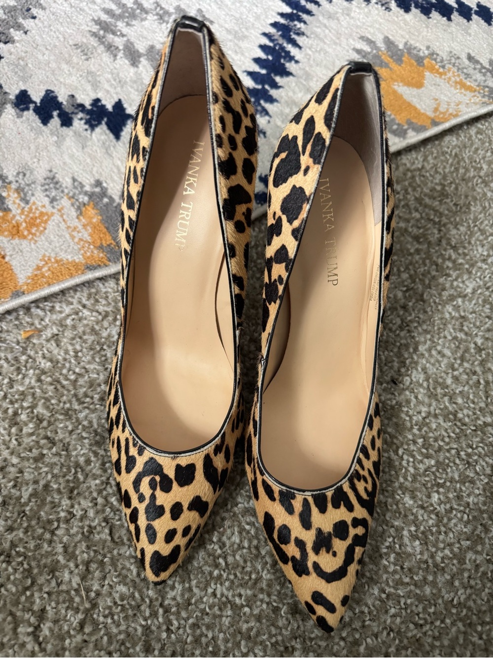 Ivanka Trump Leopard-Print  Mohair Pointed Toe Pumps - Tan & Black
